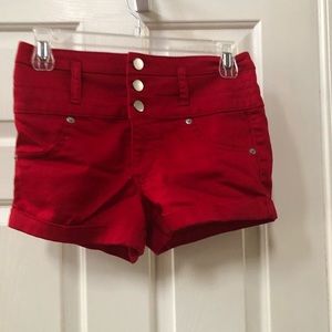 Red high waisted shorts